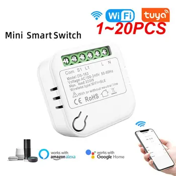 1 ~ 20ШТ Tuya Smart Switch WiFi Мини-размер Без / с нейтральным проводом Версия приложения Remote Timing DIY Breaker Работает с Alexa