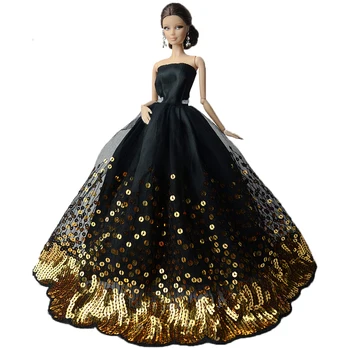 1 Комплект Кукольного платья Ручной работы, Свадебное платье принцессы, Черный Роскошный кружевной вечерний наряд, Одежда для куклы Барби, Аксессуары