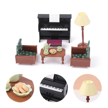 1 комплект Мини-инструмента для кукольного домика Пианино Диван Журнальный столик Мебель для гостиной Модель для кукольного домика Аксессуары для декора семейной сцены