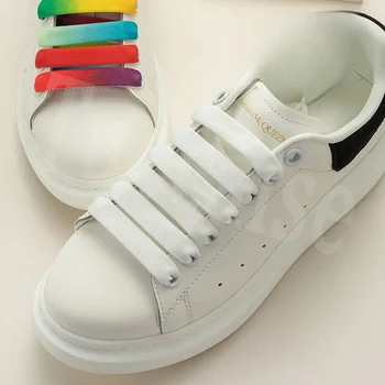 1 пара MCQ Черно-Белые шнурки Радужные Шнурки Mc queen Кроссовки Повседневная Обувь Шнурки Градиентные шнурки шириной 12 мм На плоской подошве Шнурки