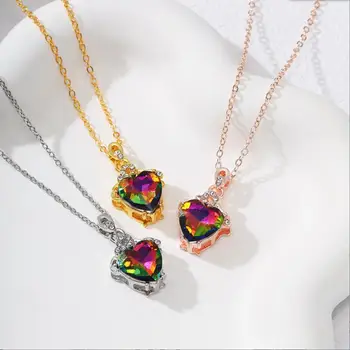 1 шт. Ожерелье с хрустальным сердцем, модные блестящие ожерелья-цепочки для женщин и девочек, Новый тренд, подарки для вечеринок, ювелирные изделия F1932