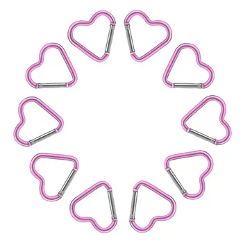 10 шт. крючков-защелок в форме сердца, темно-розовое кольцо для ключей в форме сердца, брелок для ключей, карабин в форме сердца, алюминиевый сплав, защелка