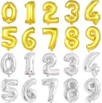 100 шт./лот 40 дюймов 0-9 воздушные шары из золотой /серебряной фольги с номерами на день рождения, украшение свадебной вечеринки, гелиевый надувной шар SN1143