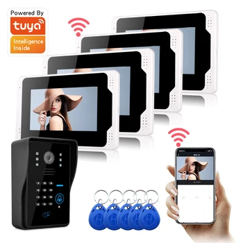 1080P 7-дюймовый WiFi Видеодомофон TUYA Smart Home APP Проводной Видеодомофон RFID Система контроля доступа для виллы, квартиры