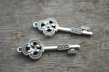 10шт-Брелоки для ключей, Подвески/брелоки из старинного тибетского серебра, поделки 15x43 мм