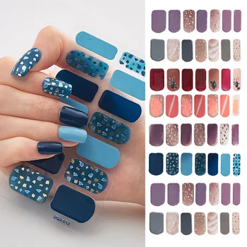 14 советов, коллекция синих розовых блестящих наклеек с пайетками для дизайна ногтей, гелевые обертывания, полоски лака для ногтей, обертывания для маникюра