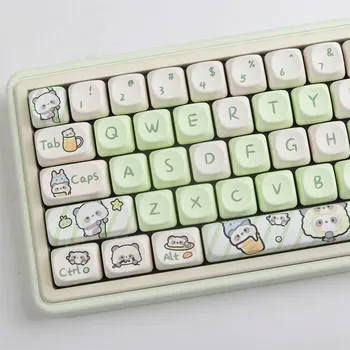 140 Клавиш Cute Green Cartoon Panda Theme PBT Keycaps MOA Profile Key Caps Для 64/68/78/84/96/108 Переключателей MX Механическая Клавиатура