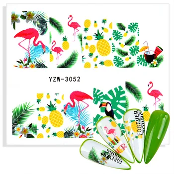 2023 Дизайны Водные Наклейки Слайдер Летние Джунгли Фламинго Попугай Флора Водяной Знак Наклейка для ногтей Украшения Обертывания Маникюр Татуировка