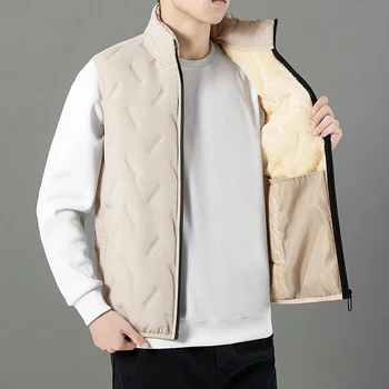 2023 Зимняя мужская теплая куртка Прямоугольный модный жилет с тиснением Флисовая ветрозащитная куртка большого размера, однотонное повседневное пальто 5XL