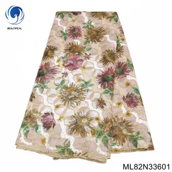 2023 Зрелая и достойная вышивка, Цветочная сетка, Тюлевое кружево с африканскими блестками, Французское кружевное платье из ткани для вечеринки ML82N336