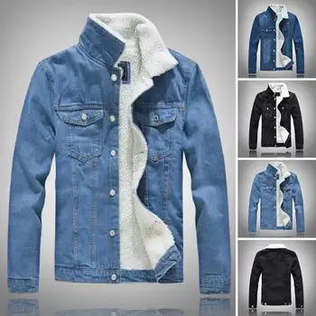 2023 Осень-Зима, Новая модная однотонная джинсовая куртка из овечьей шерсти, мужская повседневная толстая теплая высококачественная куртка больших размеров