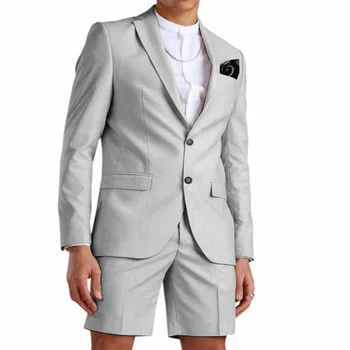2023 Повседневный светло-серый свадебный мужской костюм с короткими брюками, деловая пляжная мужская одежда для жениха, костюм шафера
