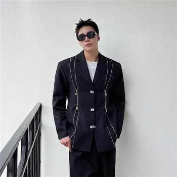 2023 Черный галстук с двойной застежкой-молнией на плече, мужской нишевый дизайн с металлической пряжкой, модный бренд plankton, красивый костюм парикмахера-стилиста jack