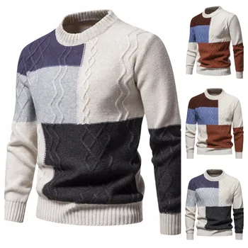 2024 Мужской Осенне-зимний Новый Европейский и американский повседневный свитер с круглым вырезом и многоцветной подкладкой.