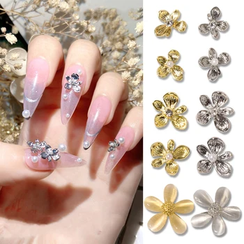 20шт Золотые Серебряные украшения для ногтей из сплава с 3D-цветами сирени в японском стиле, очаровательные цветы, аксессуары для маникюра 