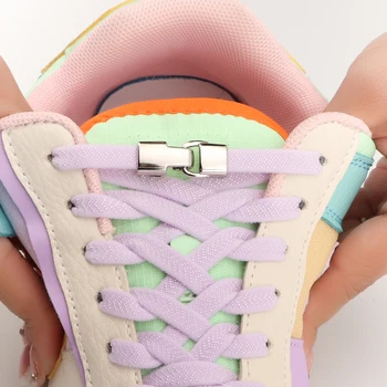 21 Цвет Плоские шнурки для кроссовок Шнурки для обуви без галстука Эластичное решение Металлическая пряжка Резинка Плоские шнурки Унисекс