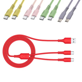 2в1 Кабель USB-Dual Type C, силиконовый кабель для зарядки мобильного телефона USB C, линия зарядного устройства Type C для мобильных телефонов