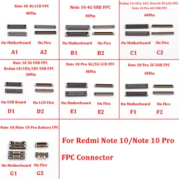 2шт 30 40 50 60-Контактный ЖК-экран Usb-разъем для зарядки Аккумулятора FPC На плате Для Xiaomi Redmi 10 /10A/10C/Note 10 Pro 4G/Note10 5G