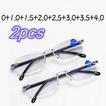 2ШТ Винтажные Безрамные очки для чтения Для мужчин и женщин, классические очки для пресбиопии, блокирующие синий свет, Сверхлегкие очки для дальнего обзора