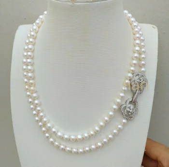 36-дюймовое натуральное ожерелье из белого жемчуга AAA 8-9 мм Akoya 925s