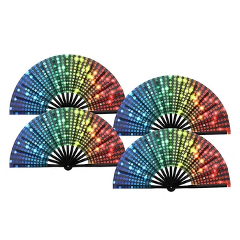 4 Шт. Складной вентилятор с радужными блестками Pride, складной ручной вентилятор для взрослых, фестивальный вентилятор для трансвеститов, китайский язык