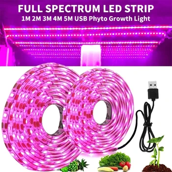 5 В USB Светодиодный Светильник для выращивания растений, Фитолампа полного спектра, 1 м, 2 м, 5 м, Лента для семян, Тепличная палатка, Освещение гидропонных растений