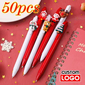 50шт Рождественская пластиковая шариковая ручка С пользовательским логотипом, Рождественская подарочная ручка, Офисная ручка для подписи, Оптовая продажа, Выгравированное имя с надписью