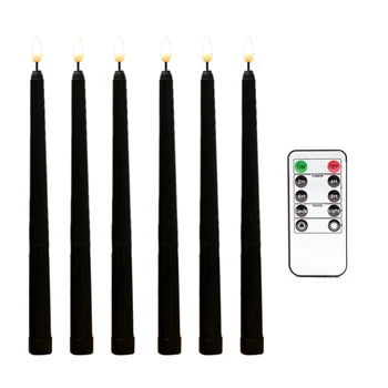 6шт Беспламенных черных конических свечей, мерцающих с дистанционным таймером на 10 клавиш, светодиодные подсвечники на батарейках, оконные свечи