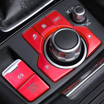 7шт Красная Накладка Мультимедийной Кнопки Электронного Ручного Тормоза для Mazda 3 6 CX-5 CX-9 2016-2020 Наклейка на Центральную Консоль