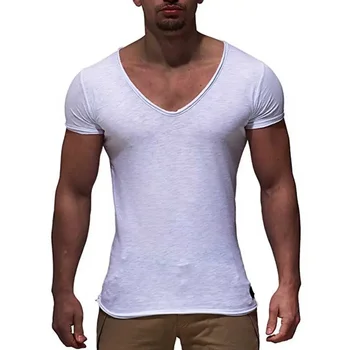 A2786 Новое поступление, мужская футболка с глубоким V-образным вырезом и коротким рукавом, приталенная футболка, мужская тонкая футболка, повседневная летняя футболка camisetas hombre