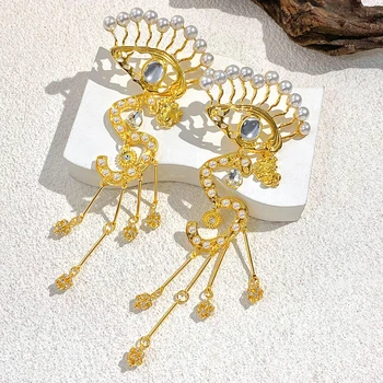 AENSOA, серьги-капли с кисточкой и преувеличенным жемчугом, сглаз, для женщин, Винтажные металлические длинные висячие серьги золотого цвета, украшения в стиле барокко