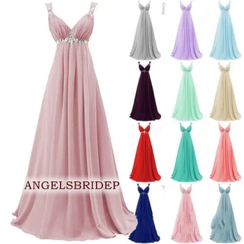 ANGELSBRIDEP, длинные платья подружек невесты трапециевидной формы, шифоновые вечерние платья с аппликацией на ремешке, Vestido Da Dama De Honra