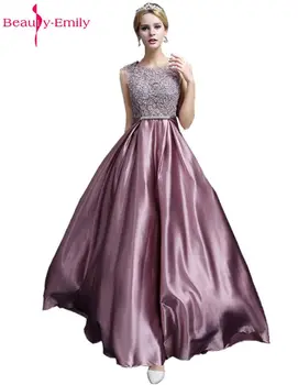 Beauty Emily/ Длинные кружевные темно-розовые вечерние платья 2019 трапециевидной формы длиной до пола, вечерние платья для выпускного вечера, светоотражающее платье