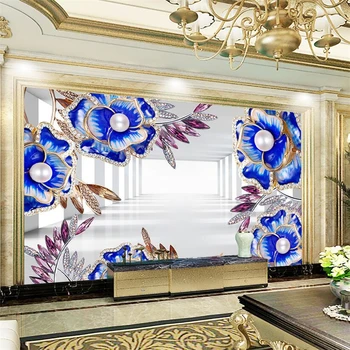 beibehang papel de parede para quarto 3D Пользовательские обои Синий баншен жемчужный цветок ювелирные изделия фон настенные фрески 3d обои