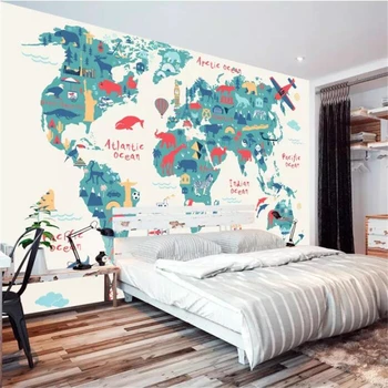 beibehang Пользовательские 3d фрески мультяшная карта мира фоновая стена детской комнаты инженерные обои для детского сада papel de parede
