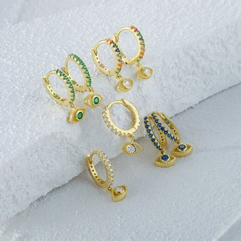 Boako, серьги из стерлингового серебра 925 пробы для женщин, серьги-кольца с подвесками для глаз, Модные серьги-кольца с синими/зелеными цирконами, ювелирные изделия для пирсинга