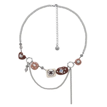Eetit Винтажное изысканное ожерелье-цепочка с квадратным воротником в виде сердца из смолы, опала, геометрической инкрустации, циркона, меди, стильных украшений для женщин