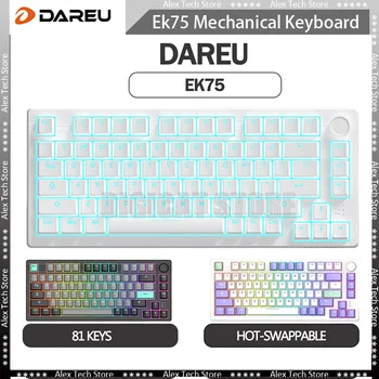Ek75 Dareu Беспроводная Механическая Клавиатура Трехрежимная Многофункциональная Ручка RGB Прокладка Горячая Замена 80 Клавиш PBT Gamer Keyboard Подарки