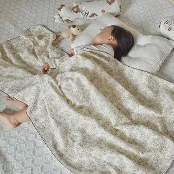 INS Летнее хлопчатобумажное марлевое одеяло с ворсом, детское двойное марлевое тонкое одеяло, завернутое в банное полотенце для новорожденных, стеганое одеяло