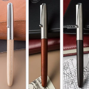 Jinhao Классический дизайн, перьевая ручка из натурального дерева и металла, сверхтонкий наконечник с конвертером, Офисные школьные принадлежности