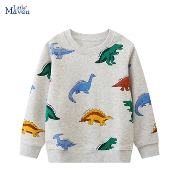 Little maven Детская одежда, детская одежда, верхняя одежда для маленьких мальчиков, толстовка с мультяшными динозаврами, Весна-осень 2024, топы, толстовки