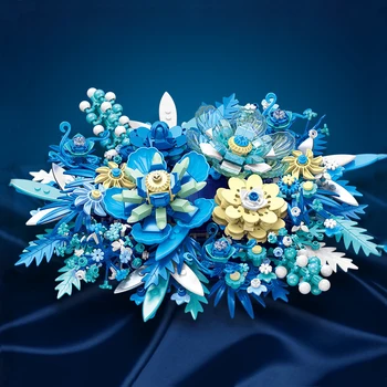 MCO Star Flower Sea Строительные блоки из мелких частиц в сборе, имитация синего цветочного украшения, Подвесная модель, Игрушки, Детские подарки