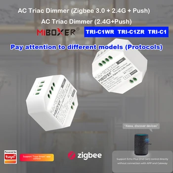 MiBoxer TRI-C1ZR Симисторный Диммер переменного тока Zigbee 3.0 + 2.4G + Кнопочный переключатель Поддержка диммера Приложением /Голосовое управление Светодиодными лампами 110-240 В