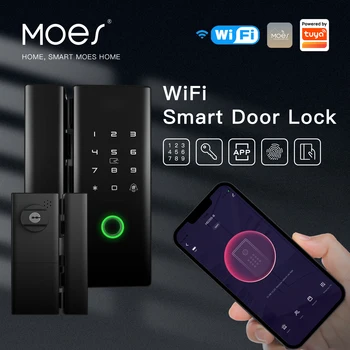 MOES WiFi Smart App Дверной замок с дистанционным управлением, железные ворота, наружный механический ключ, пароль от отпечатка пальца, электронная разблокировка, USB-зарядка