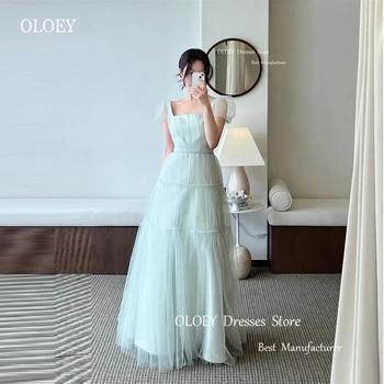 OLOE Fairy Sage Вечерние платья из зеленого тюля в Корейском стиле для фотосессии, свадебное платье с пышными короткими рукавами, корсет с квадратным вырезом на спине