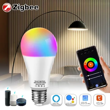 Tuya Zigbee 3.0 Умная Лампа E27 Светодиодная Лампа 12 Вт 15 Вт 18 Вт RGB + WW + CW Светодиодная Лампа Умные Лампочки Работают С Alexa Amazon Google Assistant