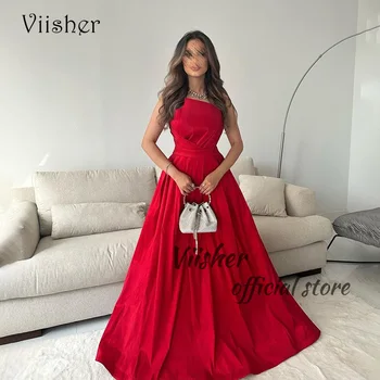 Viisher Красные платья для выпускного вечера трапециевидной формы для женщин со складками на одном плече Атласное длинное вечернее платье длиной до пола Арабское вечернее платье