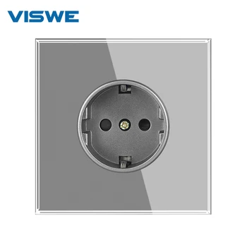 VISWE Стандартная USB-Розетка Европейского стандарта 220V 16A Серая Полностью Зеркальная Панель Из Закаленного Стекла Электрические Розетки Для Улучшения Дома