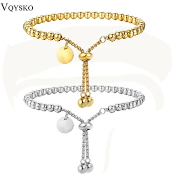 VQYSKO Модный браслет из нержавеющей стали на заказ с буквенной биркой, Шариковые бусины, Регулируемые женские браслеты, ювелирные изделия