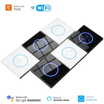 WIFI Tuya Smart Switch 10A EU 1/2 / 3Gang Выключатель Света Стеклянная Панель Сенсорный Выключатель Приложение / Голосовое Управление Через Smart Life Alexa Google Home